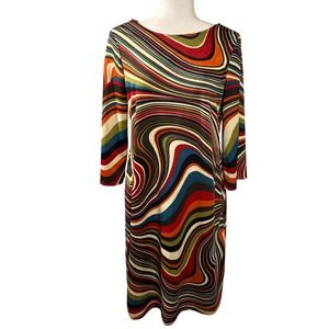 Sunny Leigh Multicolor Abstract Print A-line 3/4 Flare Sleeve Dress Boho Party